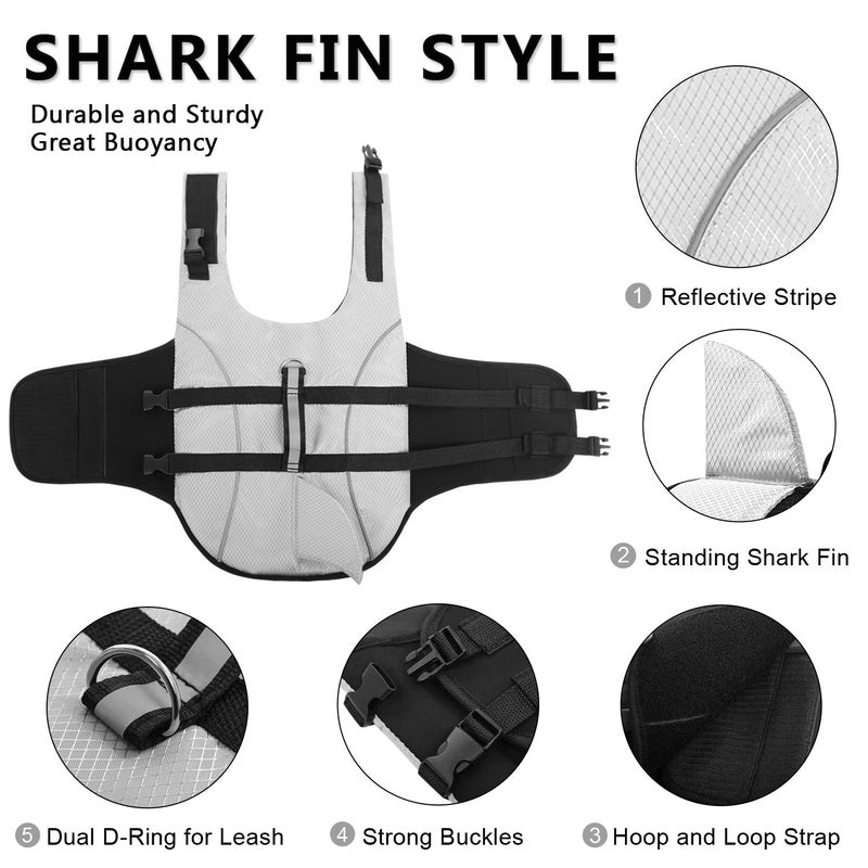 Queenmore Ripstop Dog Life Jacket Shark Life Vest for Dogs, Safety Lifesaver with High Buoyancy and Lift Handle for Small and Medium Breedsï¼ˆGrey XSï¼‰ - Image 4